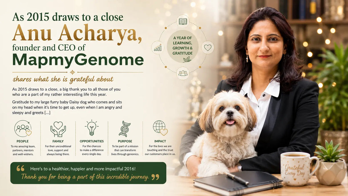 As 2015 draws to a close Anu Acharya, founder and CEO of Map my Genome shares what she is grateful about - Mapmygenome