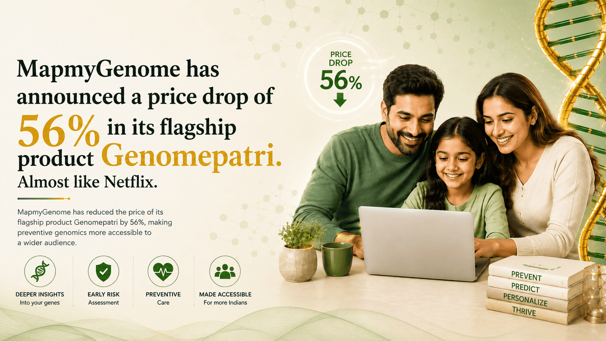 MapmyGenome has announced a price drop of 56% in its flagship product Genomepatri. Almost like Netflix - Mapmygenome